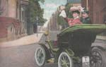 Lithografie eines Autos in der Stadt Lithografie eines Autos in der Stadt