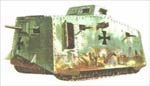 Grüner Panzer mit Schußkabinen für Maschinengewehr. Grüner Panzer mit Schußkabinen für Maschinengewehr.