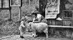 Frau mit Kind und Schaf Frau mit Kind und Schaf